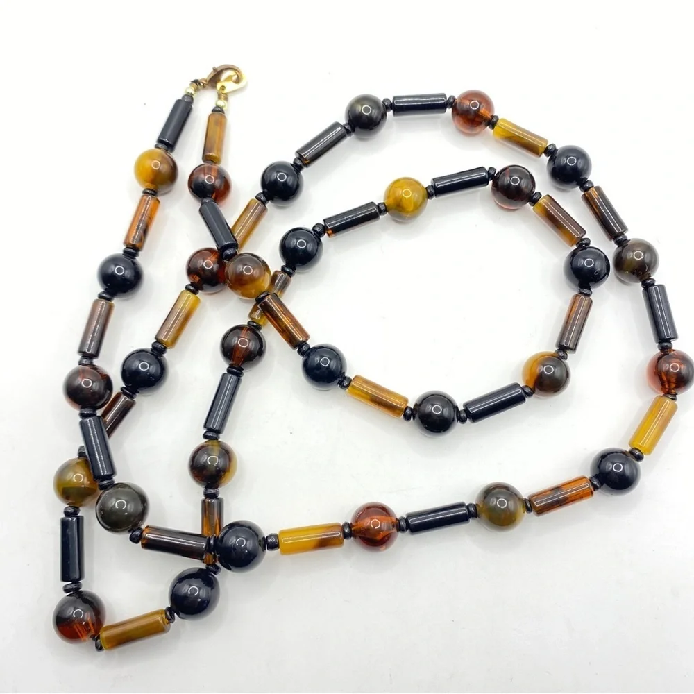 Long Lucite Brown Beads Necklace